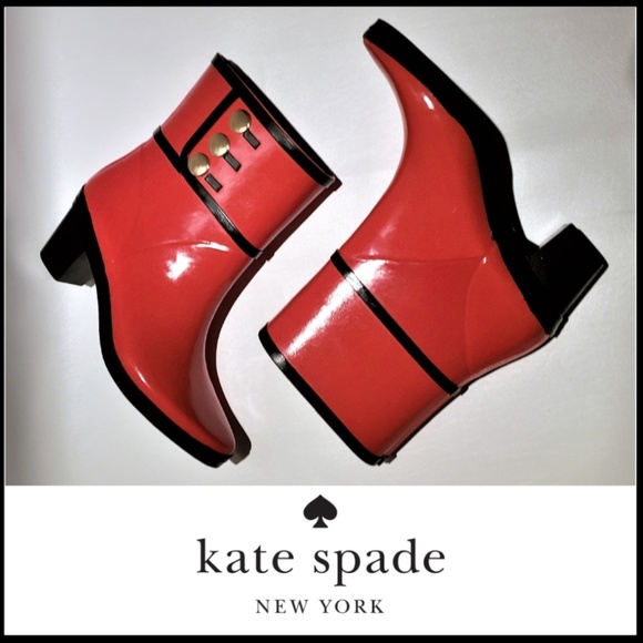 kate spade Shoes - KATE SPADE Red Rain Boots w/Brass Buttons, 7